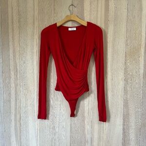 Bailey/44 Red Rouched Bodysuit, Size XS